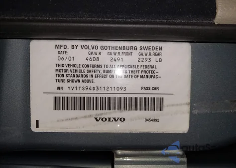 2001 Volvo S80 2.9 z USA, uszkodzony, nr VIN YV1TS94D311211093